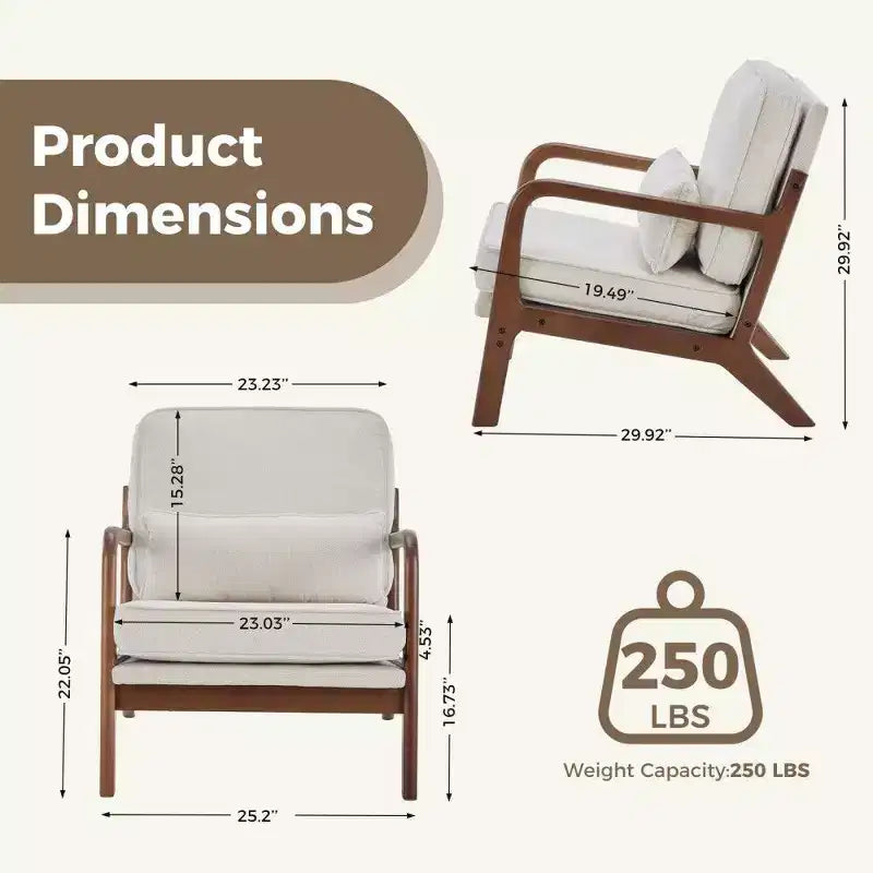 TUYOHW Poltrona Accent Moderna di Metà Secolo con Braccioli e Cuscino Lombare, Poltrona Lounge con Struttura in Legno di Caucciù e Schiuma ad Alta Resilienza per Soggiorno