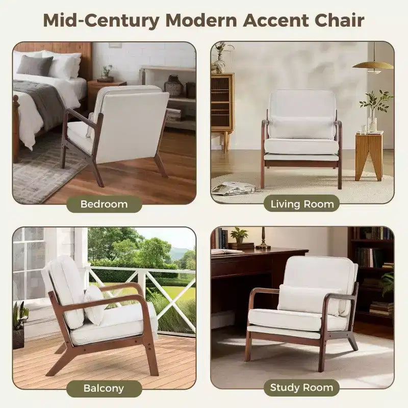 TUYOHW Poltrona Accent Moderna di Metà Secolo con Braccioli e Cuscino Lombare, Poltrona Lounge con Struttura in Legno di Caucciù e Schiuma ad Alta Resilienza per Soggiorno