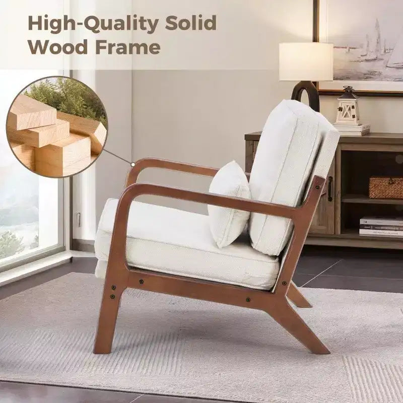 TUYOHW Poltrona Accent Moderna di Metà Secolo con Braccioli e Cuscino Lombare, Poltrona Lounge con Struttura in Legno di Caucciù e Schiuma ad Alta Resilienza per Soggiorno