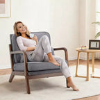 TUYOHW Poltrona Accent Moderna di Metà Secolo con Braccioli e Cuscino Lombare, Poltrona Lounge con Struttura in Legno di Caucciù e Schiuma ad Alta Resilienza per Soggiorno
