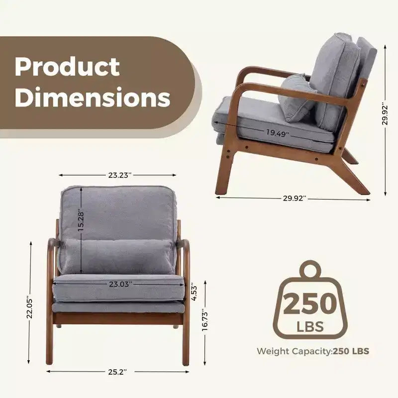 TUYOHW Poltrona Accent Moderna di Metà Secolo con Braccioli e Cuscino Lombare, Poltrona Lounge con Struttura in Legno di Caucciù e Schiuma ad Alta Resilienza per Soggiorno