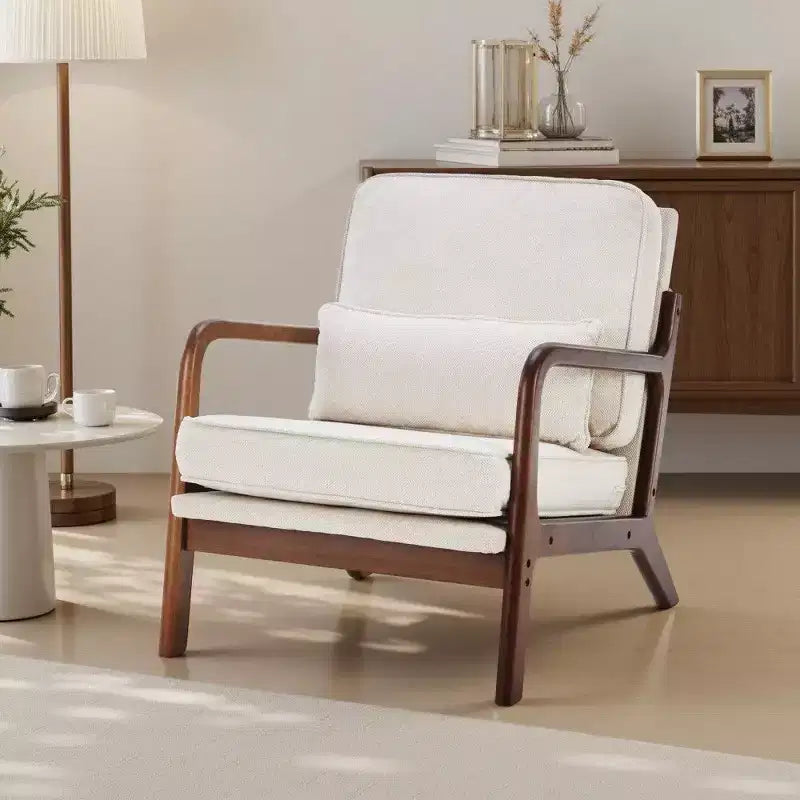 TUYOHW Mid Century Modern Accent Chair with Arms & Lumbar Cushion,Lounge Chair with Rubberwood Frame & High-Resilience Foam for Living Room