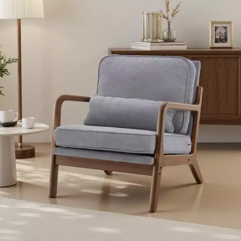 TUYOHW Poltrona Accent Moderna di Metà Secolo con Braccioli e Cuscino Lombare, Poltrona Lounge con Struttura in Legno di Caucciù e Schiuma ad Alta Resilienza per Soggiorno