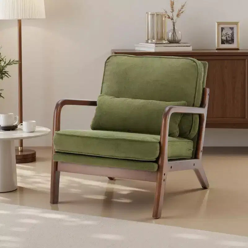 TUYOHW Poltrona Accent Moderna di Metà Secolo con Braccioli e Cuscino Lombare, Poltrona Lounge con Struttura in Legno di Caucciù e Schiuma ad Alta Resilienza per Soggiorno
