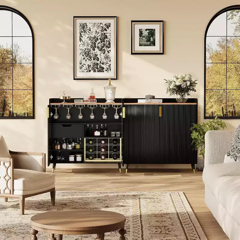 Cantinette Vini Moderne, Scaffali per Vino, Armadietti Contenitori con Ante a Doghe e Piccole Madie Portaposate per Sale da Pranzo, Soggiorni o Cucine.