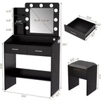 Acekool Tavolo da trucco con specchio, lampadine, sedia, cassetti e prese di corrente per camera da letto o salone