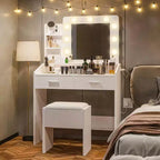 Acekool Tavolo da trucco con specchio, lampadine, sedia, cassetti e prese di corrente per camera da letto o salone