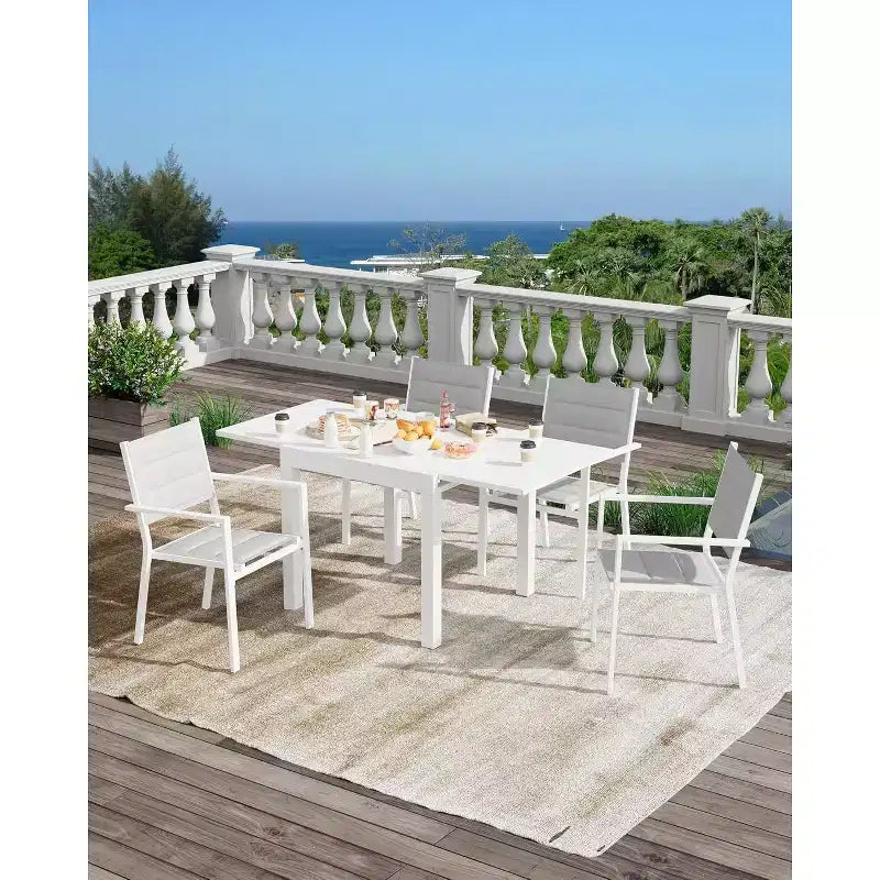 Tavolo da Patio Estensibile in Alluminio da 80 a 160 cm, Tavolo da Pranzo Rettangolare a Doghe per 4-6 Persone, Uso Esterno per Giardino, Portico e Piscina