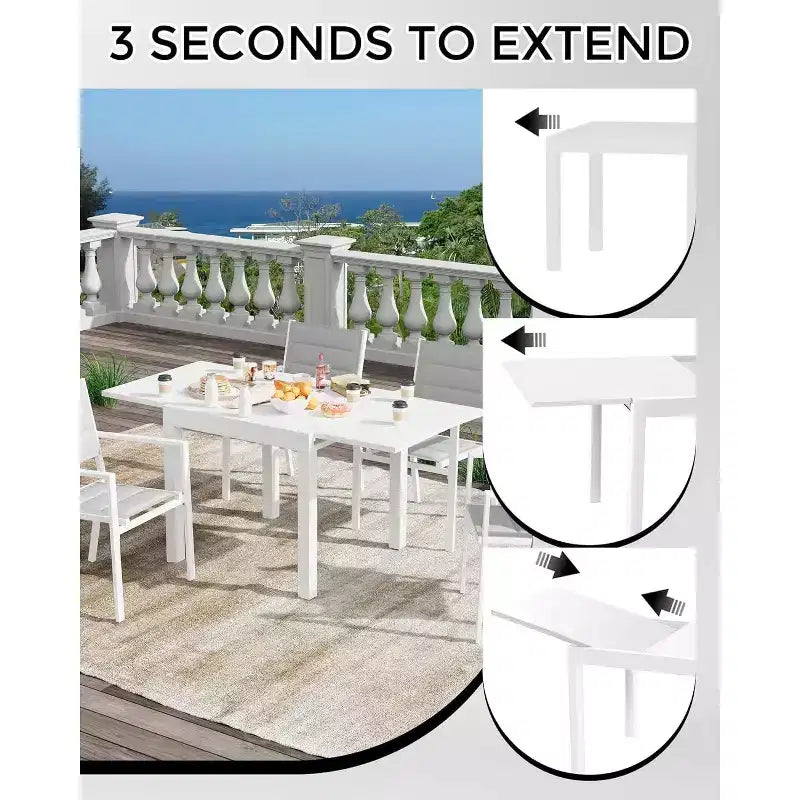 Tavolo da Patio Estensibile in Alluminio da 80 a 160 cm, Tavolo da Pranzo Rettangolare a Doghe per 4-6 Persone, Uso Esterno per Giardino, Portico e Piscina