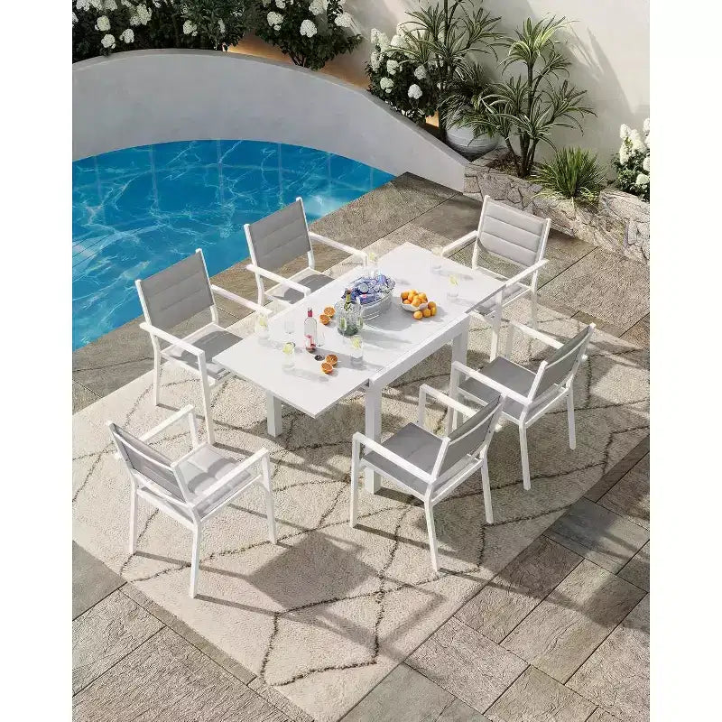 Tavolo da Patio Estensibile in Alluminio da 80 a 160 cm, Tavolo da Pranzo Rettangolare a Doghe per 4-6 Persone, Uso Esterno per Giardino, Portico e Piscina
