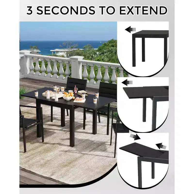 Tavolo da Patio Estensibile in Alluminio da 80 a 160 cm, Tavolo da Pranzo Rettangolare a Doghe per 4-6 Persone, Uso Esterno per Giardino, Portico e Piscina
