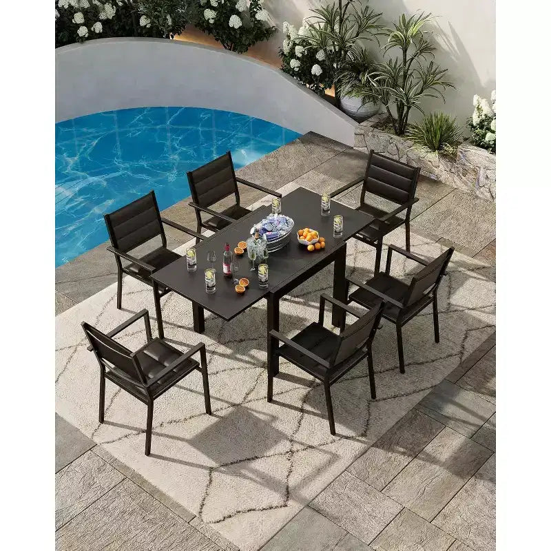 Tavolo da Patio Estensibile in Alluminio da 80 a 160 cm, Tavolo da Pranzo Rettangolare a Doghe per 4-6 Persone, Uso Esterno per Giardino, Portico e Piscina