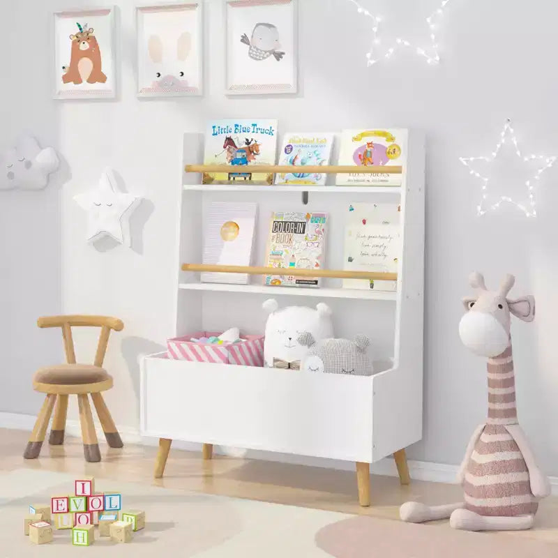 MAYEERTY Kids Bookshelf, Book and Magazine Rack, Book Organizer, Toy Storage Cabinet Organizer for Bedroom Living Room White