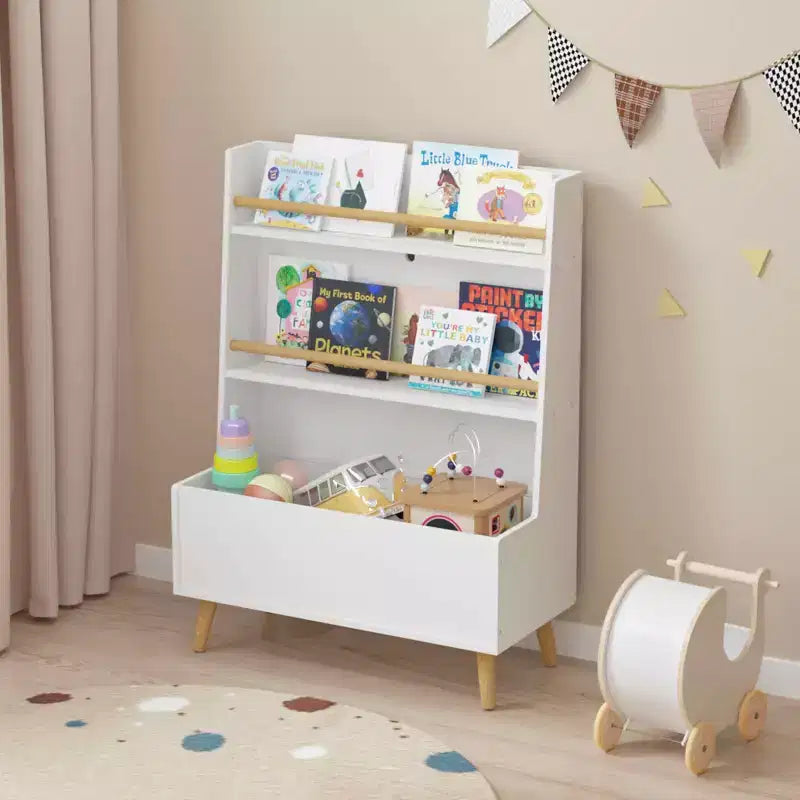 MAYEERTY Libreria per Bambini, Porta Libri e Riviste, Organizzatore per Libri, Mobile Contenitore Giocattoli per Camera da Letto Soggiorno Bianco