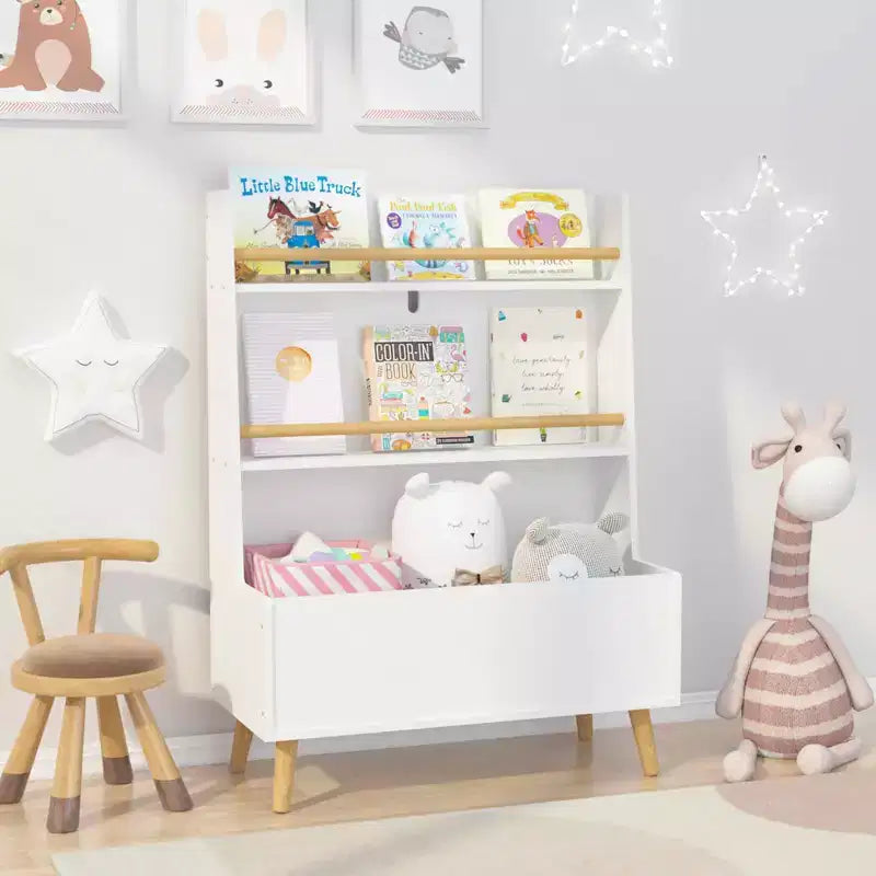 MAYEERTY Libreria per Bambini, Porta Libri e Riviste, Organizzatore per Libri, Mobile Contenitore Giocattoli per Camera da Letto Soggiorno Bianco