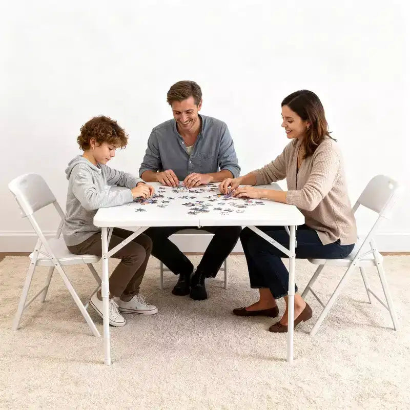 Tavolo pieghevole da 34 pollici, tavolo da gioco quadrato pieghevole portatile, tavolo da pranzo pieghevole multifunzionale in plastica, adatto per campeggio, feste in ufficio, bianco