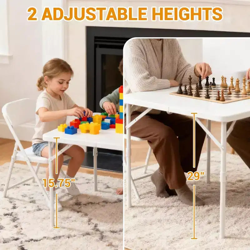 Tavolo pieghevole da 34 pollici, tavolo da gioco quadrato pieghevole portatile, tavolo da pranzo pieghevole multifunzionale in plastica, adatto per campeggio, feste in ufficio, bianco