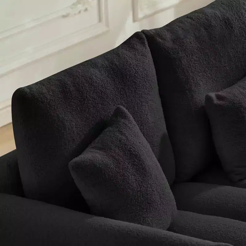 MAYEERTY Divano Premium in Tessuto Teddy da 198 cm con 3 Cuscini e 3 Schienali, Struttura in Legno Massello, Divano a 3 Posti con Poltrona Imbottita Sovradimensionata