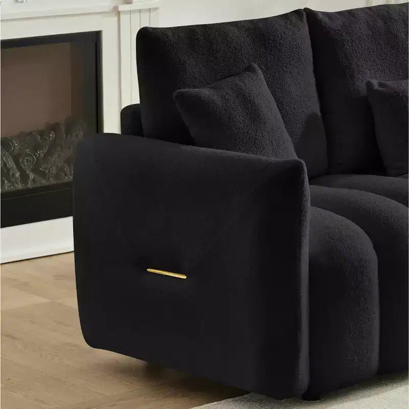 MAYEERTY Divano Premium in Tessuto Teddy da 198 cm con 3 Cuscini e 3 Schienali, Struttura in Legno Massello, Divano a 3 Posti con Poltrona Imbottita Sovradimensionata