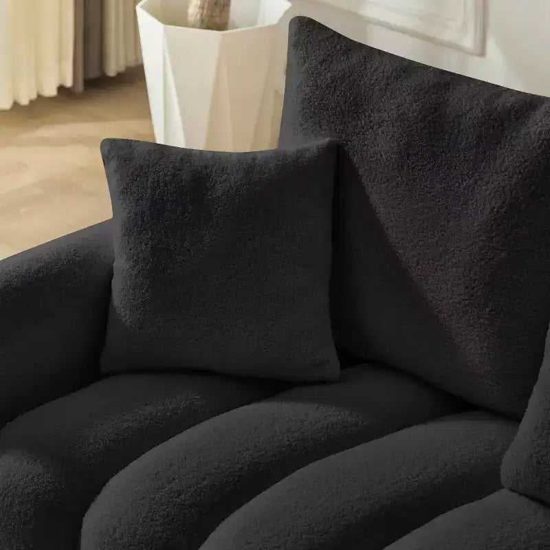 MAYEERTY Divano Premium in Tessuto Teddy da 198 cm con 3 Cuscini e 3 Schienali, Struttura in Legno Massello, Divano a 3 Posti con Poltrona Imbottita Sovradimensionata