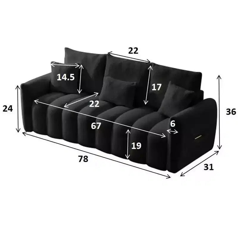 MAYEERTY Divano Premium in Tessuto Teddy da 198 cm con 3 Cuscini e 3 Schienali, Struttura in Legno Massello, Divano a 3 Posti con Poltrona Imbottita Sovradimensionata