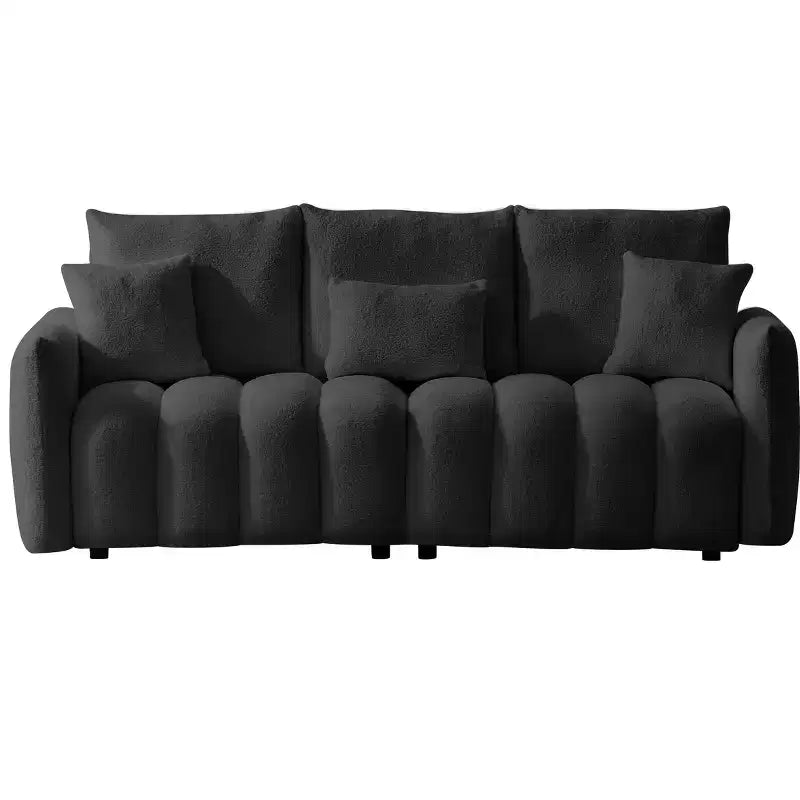 MAYEERTY Divano Premium in Tessuto Teddy da 198 cm con 3 Cuscini e 3 Schienali, Struttura in Legno Massello, Divano a 3 Posti con Poltrona Imbottita Sovradimensionata