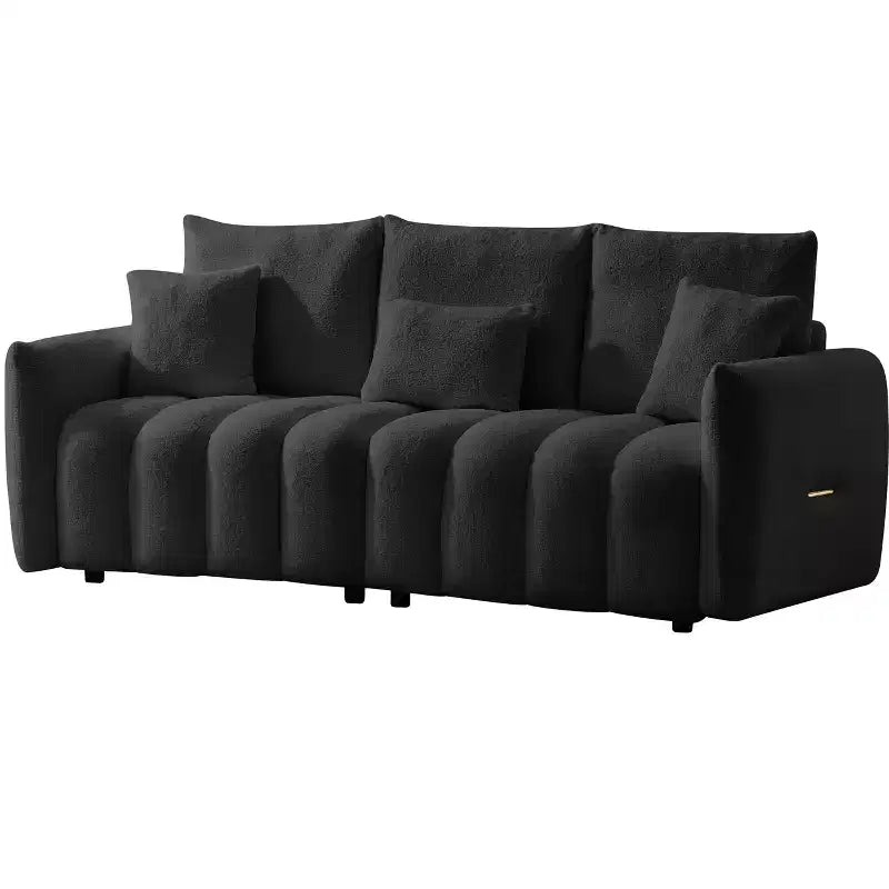 MAYEERTY Divano Premium in Tessuto Teddy da 198 cm con 3 Cuscini e 3 Schienali, Struttura in Legno Massello, Divano a 3 Posti con Poltrona Imbottita Sovradimensionata