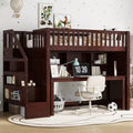 Twin/Full Size Loft Bed with Movable Desk, Storage Stairs & Shelves - ModernLuxe