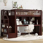 Twin/Full Size Loft Bed with Movable Desk, Storage Stairs & Shelves - ModernLuxe