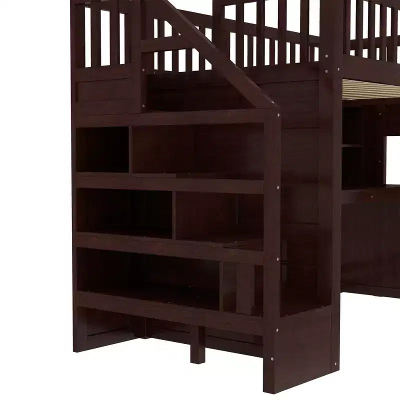 Letto a soppalco matrimoniale/full size con scrivania mobile, scale contenitore e scaffali - ModernLuxe
