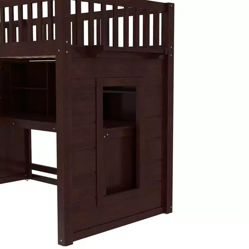 Letto a soppalco matrimoniale/full size con scrivania mobile, scale contenitore e scaffali - ModernLuxe
