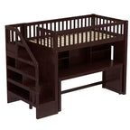 Letto a soppalco matrimoniale/full size con scrivania mobile, scale contenitore e scaffali - ModernLuxe