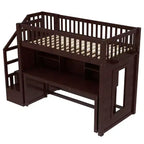 Letto a soppalco matrimoniale/full size con scrivania mobile, scale contenitore e scaffali - ModernLuxe