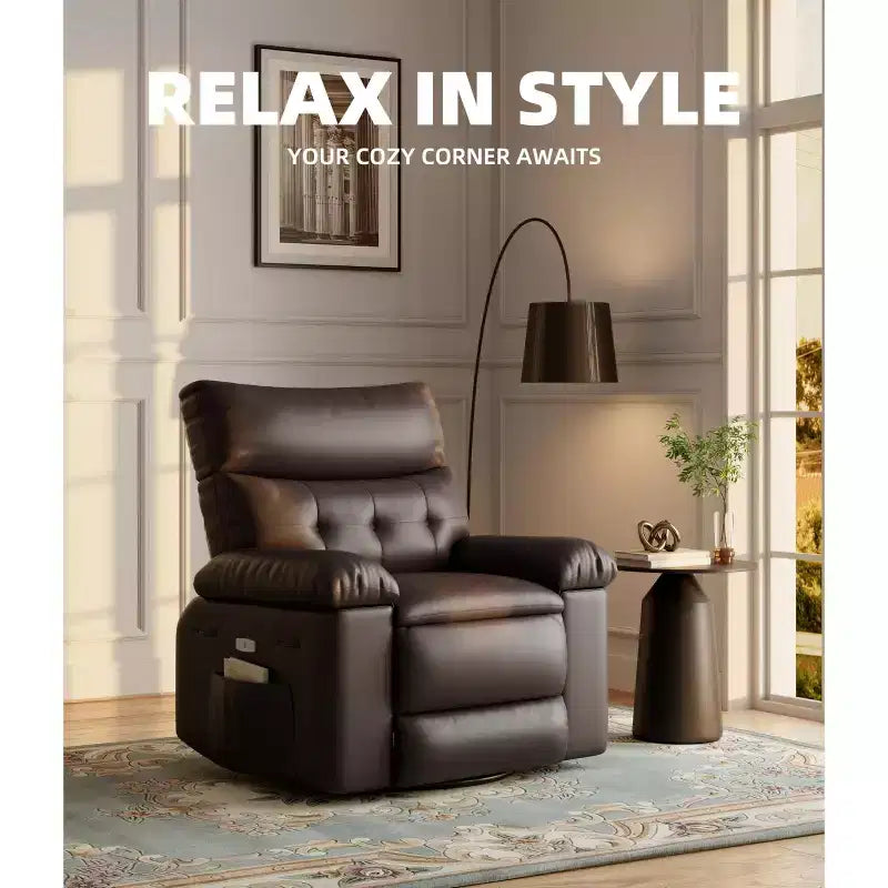 Poltrona reclinabile oversize - Poltrona reclinabile manuale in pelle PU per adulti, comoda poltrona reclinabile con braccioli e schienale imbottiti, tasca laterale, divano singolo
