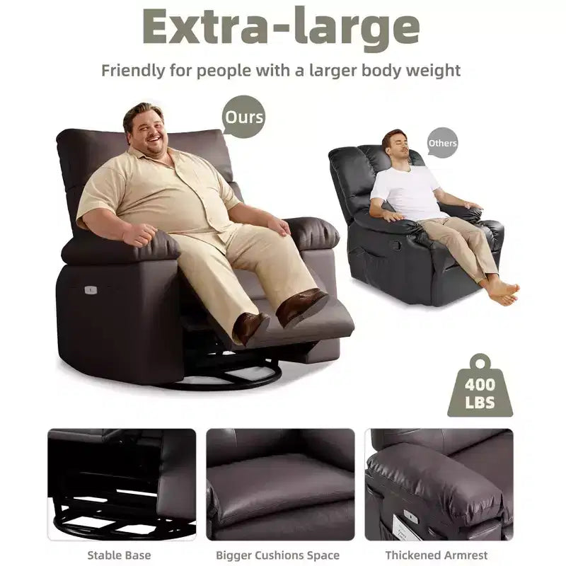 Poltrona reclinabile oversize - Poltrona reclinabile manuale in pelle PU per adulti, comoda poltrona reclinabile con braccioli e schienale imbottiti, tasca laterale, divano singolo