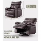 Poltrona reclinabile oversize - Poltrona reclinabile manuale in pelle PU per adulti, comoda poltrona reclinabile con braccioli e schienale imbottiti, tasca laterale, divano singolo