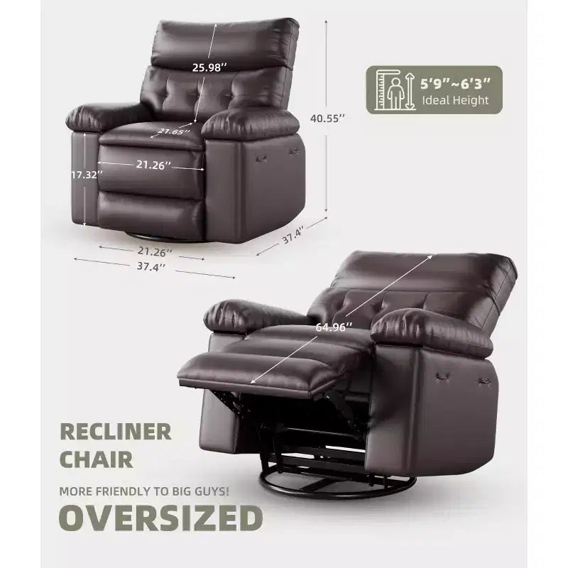 Poltrona reclinabile oversize - Poltrona reclinabile manuale in pelle PU per adulti, comoda poltrona reclinabile con braccioli e schienale imbottiti, tasca laterale, divano singolo