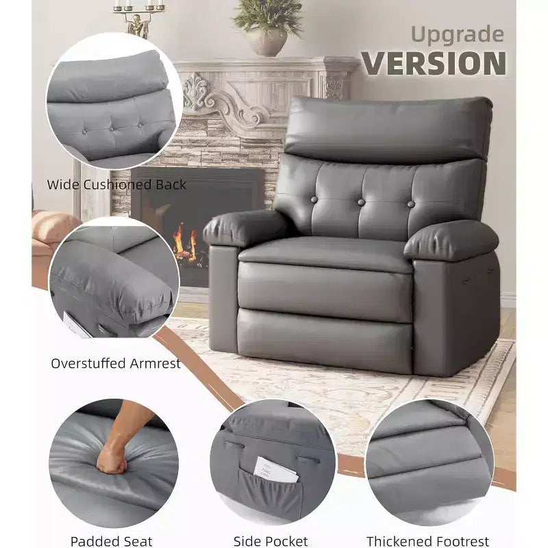 Poltrona reclinabile oversize - Poltrona reclinabile manuale in pelle PU per adulti, comoda poltrona reclinabile con braccioli e schienale imbottiti, tasca laterale, divano singolo