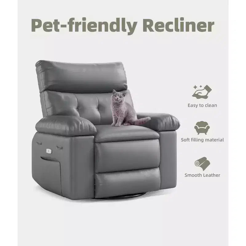 Poltrona reclinabile oversize - Poltrona reclinabile manuale in pelle PU per adulti, comoda poltrona reclinabile con braccioli e schienale imbottiti, tasca laterale, divano singolo