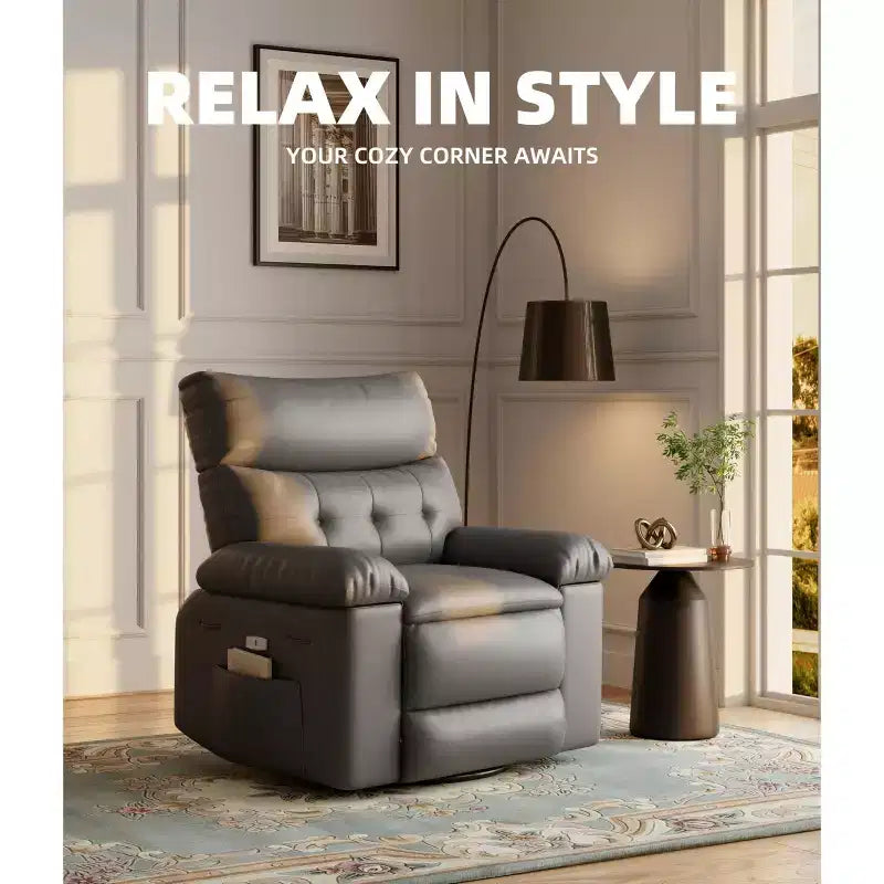 Poltrona reclinabile oversize - Poltrona reclinabile manuale in pelle PU per adulti, comoda poltrona reclinabile con braccioli e schienale imbottiti, tasca laterale, divano singolo