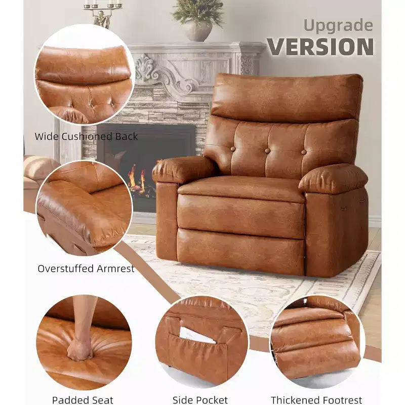 Poltrona reclinabile oversize - Poltrona reclinabile manuale in pelle PU per adulti, comoda poltrona reclinabile con braccioli e schienale imbottiti, tasca laterale, divano singolo