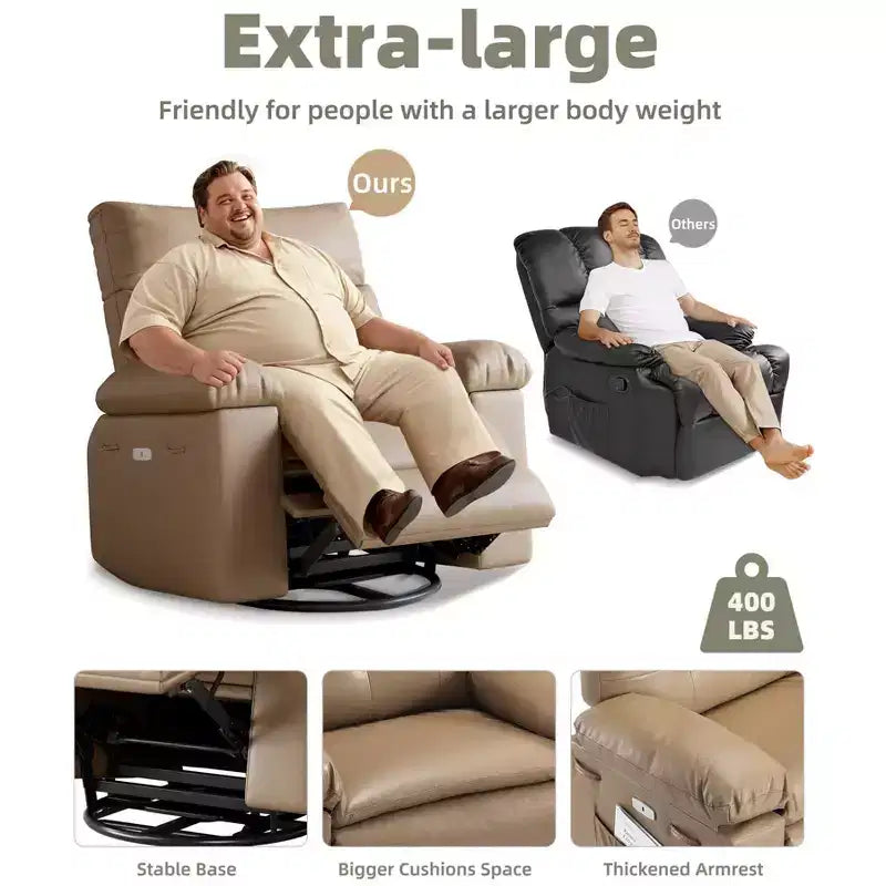 Poltrona reclinabile oversize - Poltrona reclinabile manuale in pelle PU per adulti, comoda poltrona reclinabile con braccioli e schienale imbottiti, tasca laterale, divano singolo