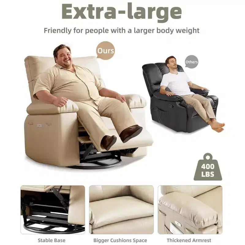 Poltrona reclinabile oversize - Poltrona reclinabile manuale in pelle PU per adulti, comoda poltrona reclinabile con braccioli e schienale imbottiti, tasca laterale, divano singolo