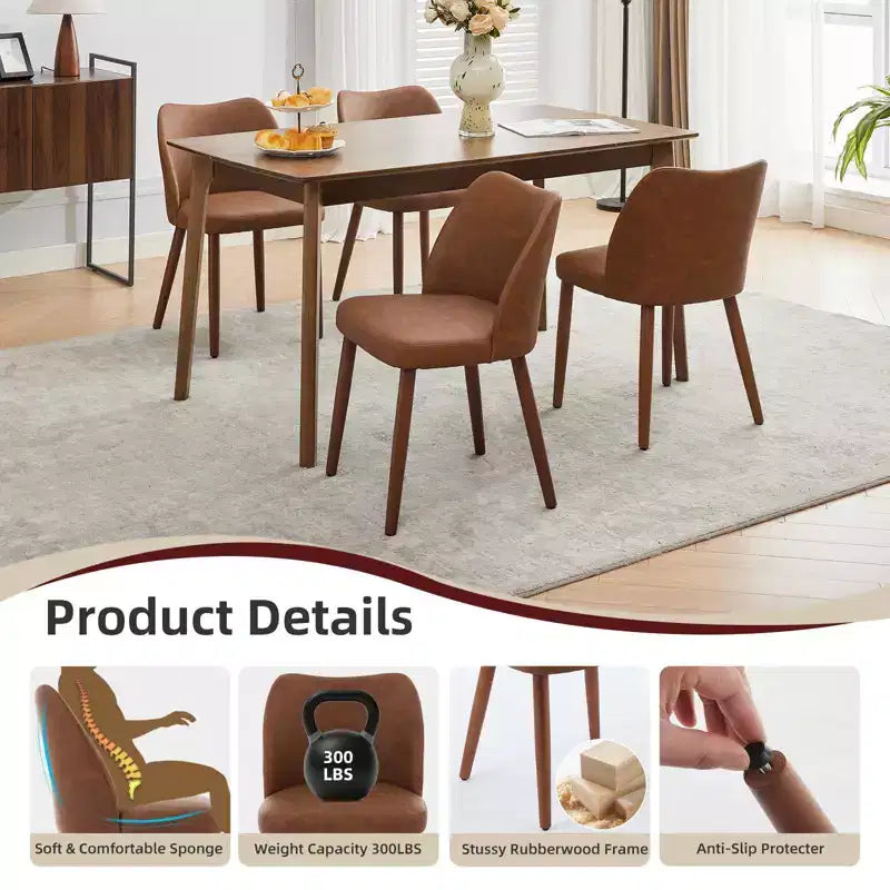 Set di 2 sedie da pranzo, sedie da pranzo imbottite con gambe in legno, schienale ad alette, cuscini spessi, per sala da pranzo, soggiorno