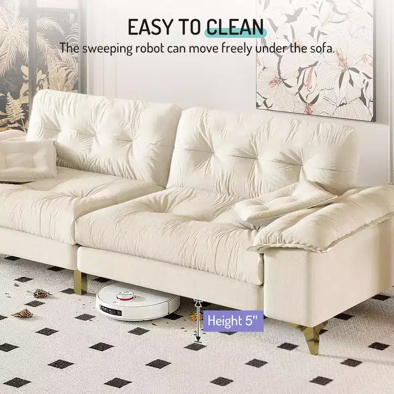 Divano Whisen 104.7 Modern Cloud a 4 posti, comodo divano imbottito in ciniglia con 2 cuscini, ampi braccioli rimovibili, gambe in metallo