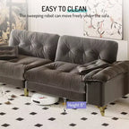 Divano Whisen 104.7 Modern Cloud a 4 posti, comodo divano imbottito in ciniglia con 2 cuscini, ampi braccioli rimovibili, gambe in metallo