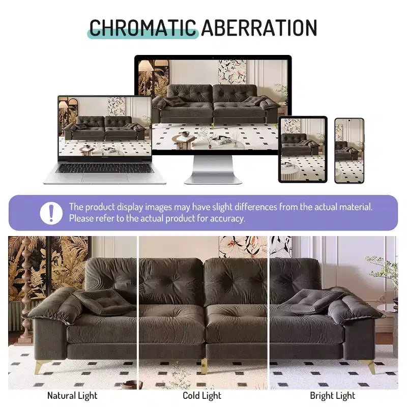Divano Whisen 104.7 Modern Cloud a 4 posti, comodo divano imbottito in ciniglia con 2 cuscini, ampi braccioli rimovibili, gambe in metallo