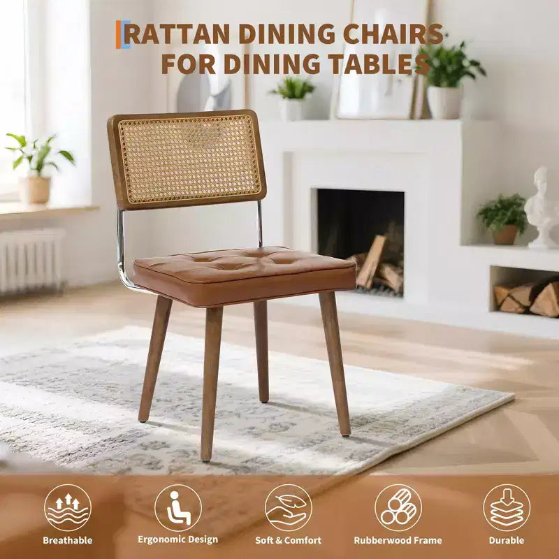 Sedie da pranzo moderne con schienale in canna di rattan naturale intrecciato a mano e seduta imbottita, perfette per cucina e sala da pranzo
