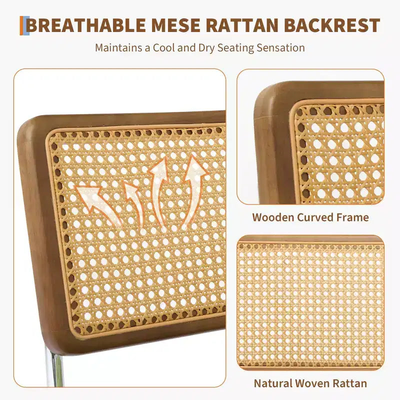 Sedie da pranzo moderne con schienale in canna di rattan naturale intrecciato a mano e seduta imbottita, perfette per cucina e sala da pranzo