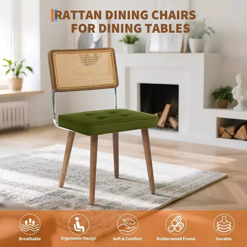 Sedie da pranzo moderne con schienale in canna di rattan naturale intrecciato a mano e seduta imbottita, perfette per cucina e sala da pranzo